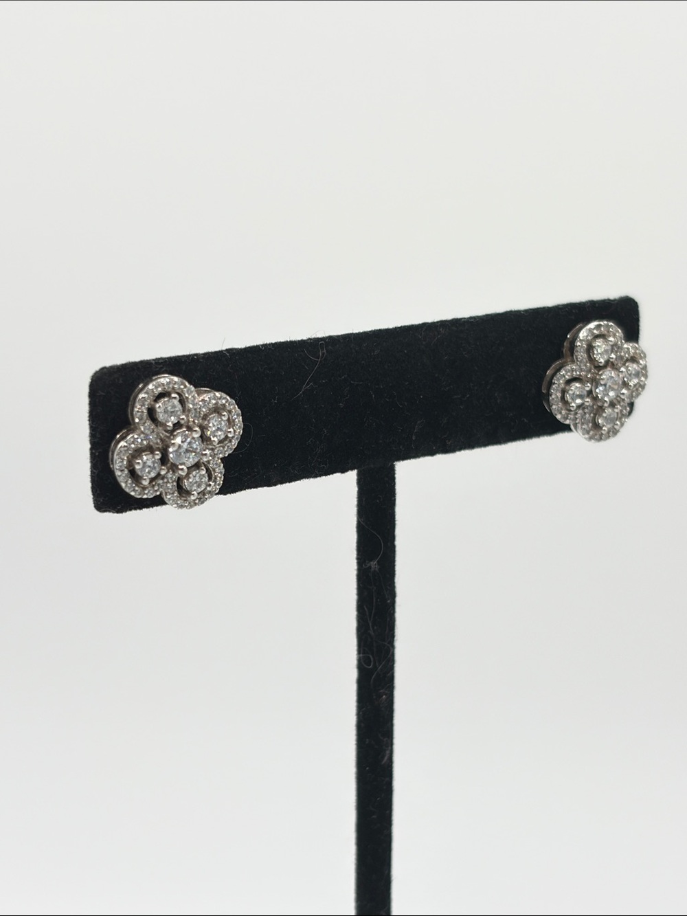 Sterling Silver 925 Crystal Cluster Flower Stud Earrings